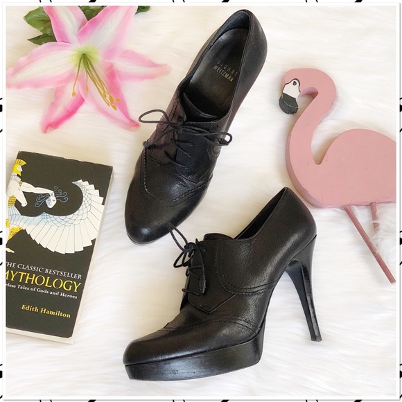 Stuart Weitzman Shoes - Stuart Weitzman Leather Wingtip Oxford Heel